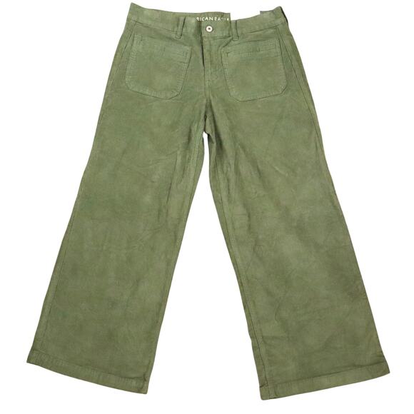 NWT American Eagle Corduroy Low Rise Baggy Wide Leg Green Womens 8 Short Stretch - Picture 1 of 8
